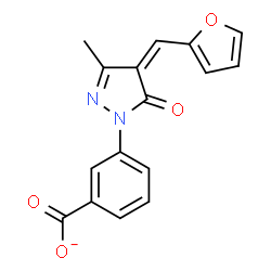 ChemSpider 2D Image | 3-[(4Z)-4-(2-Furylmethylene)-3-methyl-5-oxo-4,5-dihydro-1H-pyrazol-1-yl]benzoate | C16H11N2O4