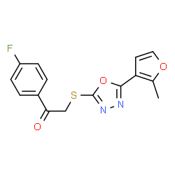 ChemSpider 2D Image | 1-(4-Fluorophenyl)-2-{[5-(2-methyl-3-furyl)-1,3,4-oxadiazol-2-yl]sulfanyl}ethanone | C15H11FN2O3S
