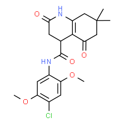 ChemSpider 2D Image | N-(4-Chloro-2,5-dimethoxyphenyl)-7,7-dimethyl-2,5-dioxo-1,2,3,4,5,6,7,8-octahydro-4-quinolinecarboxamide | C20H23ClN2O5