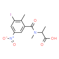 ChemSpider 2D Image | N-(3-Iodo-2-methyl-5-nitrobenzoyl)-N-methylalanine | C12H13IN2O5