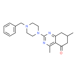 ChemSpider 2D Image | 2-(4-Benzyl-1-piperazinyl)-4,7-dimethyl-7,8-dihydro-5(6H)-quinazolinone | C21H26N4O
