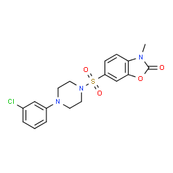 ChemSpider 2D Image | 6-{[4-(3-Chlorophenyl)-1-piperazinyl]sulfonyl}-3-methyl-1,3-benzoxazol-2(3H)-one | C18H18ClN3O4S