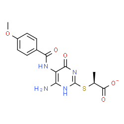 ChemSpider 2D Image | (2S)-2-({6-Amino-5-[(4-methoxybenzoyl)amino]-4-oxo-1,4-dihydro-2-pyrimidinyl}sulfanyl)propanoate | C15H15N4O5S