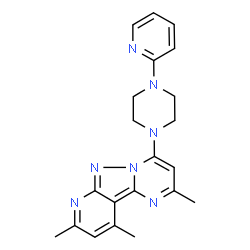 ChemSpider 2D Image | 2,8,10-Trimethyl-4-[4-(2-pyridinyl)-1-piperazinyl]pyrido[2',3':3,4]pyrazolo[1,5-a]pyrimidine | C21H23N7