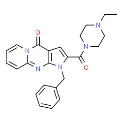 ChemSpider 2D Image | 1-Benzyl-2-[(4-ethyl-1-piperazinyl)carbonyl]pyrido[1,2-a]pyrrolo[2,3-d]pyrimidin-4(1H)-one | C24H25N5O2