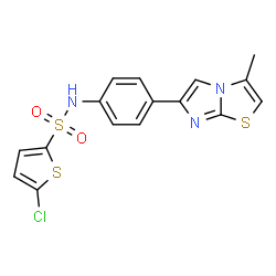 ChemSpider 2D Image | 5-Chloro-N-[4-(3-methylimidazo[2,1-b][1,3]thiazol-6-yl)phenyl]-2-thiophenesulfonamide | C16H12ClN3O2S3