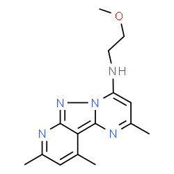 ChemSpider 2D Image | N-(2-Methoxyethyl)-2,8,10-trimethylpyrido[2',3':3,4]pyrazolo[1,5-a]pyrimidin-4-amine | C15H19N5O