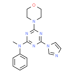 ChemSpider 2D Image | 4-(1H-Imidazol-1-yl)-N-methyl-6-(4-morpholinyl)-N-phenyl-1,3,5-triazin-2-amine | C17H19N7O