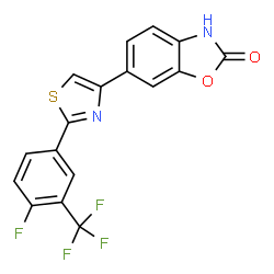 ChemSpider 2D Image | 6-{2-[4-Fluoro-3-(trifluoromethyl)phenyl]-1,3-thiazol-4-yl}-1,3-benzoxazol-2(3H)-one | C17H8F4N2O2S