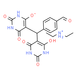 ChemSpider 2D Image | N-Ethylethanaminium 5-[(4-formylphenyl)(6-hydroxy-2,4-dioxo-1,2,3,4-tetrahydro-5-pyrimidinyl)methyl]-2,6-dioxo-1,2,3,6-tetrahydro-4-pyrimidinolate | C20H23N5O7