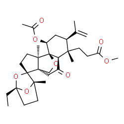 ChemSpider 2D Image | Methyl 3-[(1S,1'S,2R,4S,4'R,5'S,6'S,8'S,9'S,10'R)-8'-acetoxy-4-ethyl-6'-isopropenyl-1,5',10'-trimethyl-3'-oxo-3,7,15'-trioxaspiro[bicyclo[2.2.1]heptane-2,13'-tetracyclo[7.4.2.0~1,10~.0~4,9~]pentadecan
]-5'-yl]propanoate | C32H46O8