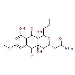 ChemSpider 2D Image | 2-[(1R,3S,4aR,10aR)-4a,9,10a-Trihydroxy-7-methoxy-5,10-dioxo-1-propyl-3,4,4a,5,10,10a-hexahydro-1H-benzo[g]isochromen-3-yl]acetamide | C19H23NO8