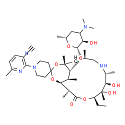 ChemSpider 2D Image | 2-[(1'S,5'R,6'S,7'R,8'R,11'R,13'R,17'S,18'R)-5'-Ethyl-6',7'-dihydroxy-2',6',8',11',13',17'-hexamethyl-3'-oxo-18'-{[(3xi)-3,4,6-trideoxy-3-(dimethylamino)-beta-D-erythro-hexopyranosyl]oxy}-1H-spiro[pip
eridine-4,15'-[4,14,16]trioxa[9]azabicyclo[11.3.2]octadecan]-1-yl]-6-methylnicotinonitrile | C41H67N5O9