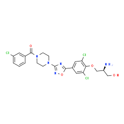 ChemSpider 2D Image | [4-(5-{4-[(2S)-2-Amino-3-hydroxypropoxy]-3,5-dichlorophenyl}-1,2,4-oxadiazol-3-yl)-1-piperazinyl](3-chlorophenyl)methanone | C22H22Cl3N5O4
