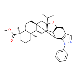 ChemSpider 2D Image | Methyl (1S,4R,5R,9R,10R,12R,13S,14R,21S)-23-isopropyl-5,9-dimethyl-16-phenyl-22-oxa-16,17-diazaheptacyclo[12.10.0.0~1,10~.0~4,9~.0~12,23~.0~13,21~.0~15,19~]tetracosa-15(19),17-diene-5-carboxylate | C34H44N2O3