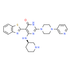 ChemSpider 2D Image | 5-(1,3-Benzothiazol-2-yl)-6-[(3R)-3-piperidinylamino]-2-[4-(3-pyridinyl)-1-piperazinyl]-4(3H)-pyrimidinone | C25H28N8OS