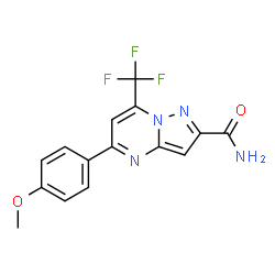 ChemSpider 2D Image | 5-(4-Methoxyphenyl)-7-(trifluoromethyl)pyrazolo[1,5-a]pyrimidine-2-carboxamide | C15H11F3N4O2