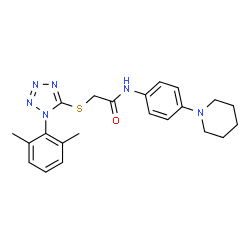 ChemSpider 2D Image | 2-{[1-(2,6-Dimethylphenyl)-1H-tetrazol-5-yl]sulfanyl}-N-[4-(1-piperidinyl)phenyl]acetamide | C22H26N6OS