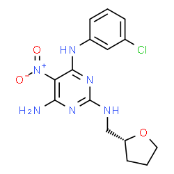 ChemSpider 2D Image | N~4~-(3-Chlorophenyl)-5-nitro-N~2~-[(2R)-tetrahydro-2-furanylmethyl]-2,4,6-pyrimidinetriamine | C15H17ClN6O3