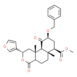 ChemSpider 2D Image | Methyl (2S,6aR,7R,9S,10aS,10bR)-9-(benzyloxy)-2-(3-furyl)-6a,10b-dimethyl-4,10-dioxododecahydro-2H-benzo[f]isochromene-7-carboxylate | C28H32O7
