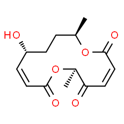 ChemSpider 2D Image | (3Z,6R,9Z,11R,14R)-11-Hydroxy-6,14-dimethyl-1,7-dioxacyclotetradeca-3,9-diene-2,5,8-trione | C14H18O6