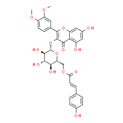 ChemSpider 2D Image | 2-(3,4-Dimethoxyphenyl)-5,7-dihydroxy-4-oxo-4H-chromen-3-yl 6-O-[(2E)-3-(4-hydroxyphenyl)-2-propenoyl]-beta-D-glucopyranoside | C32H30O14