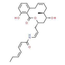ChemSpider 2D Image | (2Z,4Z)-N-{(1Z)-3-[(3S,5R,6S,8Z)-5,14-Dihydroxy-6-methyl-1-oxo-3,4,5,6,7,10-hexahydro-1H-2-benzoxacyclododecin-3-yl]-1-propen-1-yl}-2,4-heptadienamide | C26H33NO5