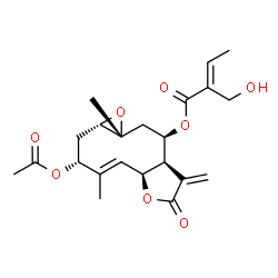 ChemSpider 2D Image | (1aS,3R,4E,5aS,8aR,9R,10aR)-3-Acetoxy-4,10a-dimethyl-8-methylene-7-oxo-1a,2,3,5a,7,8,8a,9,10,10a-decahydrooxireno[5,6]cyclodeca[1,2-b]furan-9-yl (2E)-2-(hydroxymethyl)-2-butenoate | C22H28O8