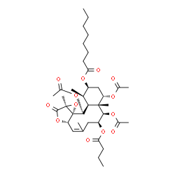 ChemSpider 2D Image | (1R,2S,4S,4aR,5R,6S,9aS,11aS,12aS,13S,13aS)-4,5,13-Triacetoxy-6-(butyryloxy)-1,4a,8,11a-tetramethyl-11-oxo-2,3,4,4a,5,6,7,9a,11,11a,13,13a-dodecahydro-1H-benzo[4,5]cyclodeca[1,2-b]oxireno[c]furan-2-yl
 octanoate | C38H56O13