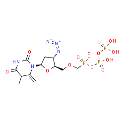 ChemSpider 2D Image | 3'-Azido-3'-deoxy-5'-O-[(hydroxy{[hydroxy(phosphonooxy)phosphoryl]oxy}phosphoryl)methyl]-6-methylene-5,6-dihydrothymidine | C12H20N5O13P3