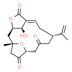 ChemSpider 2D Image | (1S,3R,6E,9S,13R,17R)-17-Hydroxy-9-isopropenyl-1-methyl-4,16-dioxatricyclo[11.2.1.1~3,6~]heptadec-6-ene-5,11,14-trione | C19H24O6