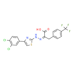 ChemSpider 2D Image | (2Z)-2-{[4-(3,4-Dichlorophenyl)-1,3-thiazol-2-yl]hydrazono}-3-[4-(trifluoromethyl)phenyl]propanoic acid | C19H12Cl2F3N3O2S