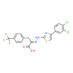 ChemSpider 2D Image | (2E)-2-{[4-(3,4-Dichlorophenyl)-1,3-thiazol-2-yl]hydrazono}-3-[4-(trifluoromethyl)phenyl]propanoic acid | C19H12Cl2F3N3O2S