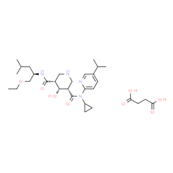 ChemSpider 2D Image | Succinic acid - (3S,4R,5R)-N-cyclopropyl-N'-[(2R)-1-ethoxy-4-methyl-2-pentanyl]-4-hydroxy-N-(5-isopropyl-2-pyridinyl)-3,5-piperidinedicarboxamide (1:1) | C30H48N4O8