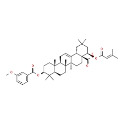 ChemSpider 2D Image | (3beta,22beta)-3-[(3-Methoxybenzoyl)oxy]-22-[(3-methyl-2-butenoyl)oxy]olean-12-en-28-oic acid | C43H60O7