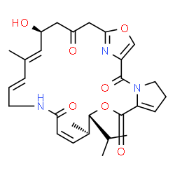 ChemSpider 2D Image | (10R,11R,12Z,17E,19E,21S)-21-Hydroxy-10-isopropyl-11,19-dimethyl-9,26-dioxa-3,15,28-triazatricyclo[23.2.1.0~3,7~]octacosa-1(27),6,12,17,19,25(28)-hexaene-2,8,14,23-tetrone | C28H35N3O7