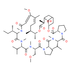 ChemSpider 2D Image | (6S,9S,15Z,17Z,20S,21R,24R,25R,29R,31aS,37S,39aS)-12-[(2S)-2-Butanyl]-29-ethyl-25-hydroxy-9,37-diisopropyl-16-methoxy-6-(methoxymethyl)-7,10,13,17,20,21,24,38-octamethyl-1,2,3,6,7,9,10,12,13,20,21,24,
25,26,27,28,29,31a,32,33,34,37,38,39a-tetracosahydro-5H,23H,31H-dipyrrolo[2,1-c:2',1'-i][1,28,4,7,10,13,16,19]dioxahexaazacyclopentatriacontine-5,8,11,14,23,31,36,39(19H)-octone | C56H94N6O13