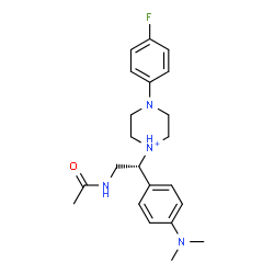 ChemSpider 2D Image | 1-{(1R)-2-Acetamido-1-[4-(dimethylamino)phenyl]ethyl}-4-(4-fluorophenyl)piperazin-1-ium | C22H30FN4O