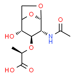ChemSpider 2D Image | (2R)-2-{[(2S,3R,4R)-4-Acetamido-2-hydroxy-6,8-dioxabicyclo[3.2.1]oct-3-yl]oxy}propanoic acid (non-preferred name) | C11H17NO7
