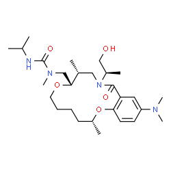 ChemSpider 2D Image | 1-[[(3R,9S,10R)-16-(dimethylamino)-12-[(2R)-1-hydroxypropan-2-yl]-3,10-dimethyl-13-oxo-2,8-dioxa-12-azabicyclo[12.4.0]octadeca-1(14),15,17-trien-9-yl]methyl]-1-methyl-3-propan-2-ylurea | C28H48N4O5