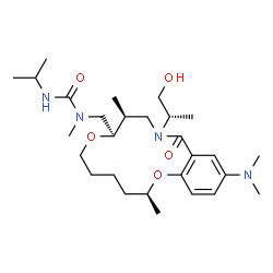 ChemSpider 2D Image | 1-[[(3S,9R,10S)-16-(dimethylamino)-12-[(2S)-1-hydroxypropan-2-yl]-3,10-dimethyl-13-oxo-2,8-dioxa-12-azabicyclo[12.4.0]octadeca-1(14),15,17-trien-9-yl]methyl]-1-methyl-3-propan-2-ylurea | C28H48N4O5