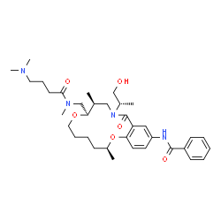 ChemSpider 2D Image | N-[(3S,9R,10S)-9-[[[4-(dimethylamino)-1-oxobutyl]-methylamino]methyl]-12-[(2S)-1-hydroxypropan-2-yl]-3,10-dimethyl-13-oxo-2,8-dioxa-12-azabicyclo[12.4.0]octadeca-1(14),15,17-trien-16-yl]benzamide | C35H52N4O6