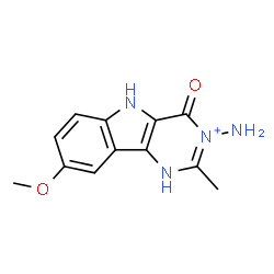 ChemSpider 2D Image | 3-Amino-8-methoxy-2-methyl-4-oxo-4,5-dihydro-1H-pyrimido[5,4-b]indol-3-ium | C12H13N4O2
