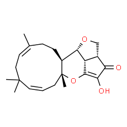 ChemSpider 2D Image | (2aR,5aR,7Z,11Z,14aS,14bS,14cS)-4-Hydroxy-5a,9,9,12-tetramethyl-2a,5a,6,9,10,13,14,14a,14b,14c-decahydro-1,5-dioxacyclopenta[cd]cycloundeca[f]inden-3(2H)-one | C22H30O4
