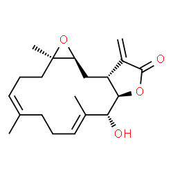 ChemSpider 2D Image | (1aR,4Z,8E,10R,10aR,13aR,14aS)-10-Hydroxy-1a,5,9-trimethyl-13-methylene-2,3,6,7,10,10a,13,13a,14,14a-decahydrooxireno[4,5]cyclotetradeca[1,2-b]furan-12(1aH)-one | C20H28O4