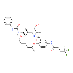 ChemSpider 2D Image | N-[(3R,9S,10S)-9-[[[anilino(oxo)methyl]-methylamino]methyl]-12-[(2S)-1-hydroxypropan-2-yl]-3,10-dimethyl-13-oxo-2,8-dioxa-12-azabicyclo[12.4.0]octadeca-1(14),15,17-trien-16-yl]-4,4,4-trifluorobutanamide | C33H45F3N4O6