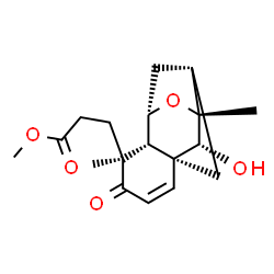 ChemSpider 2D Image | Methyl 3-[(1S,5S,6R,7S,9R,10R,12R)-12-hydroxy-5,9-dimethyl-4-oxo-8-oxatetracyclo[7.2.1.1~7,10~.0~1,6~]tridec-2-en-5-yl]propanoate | C18H24O5