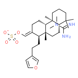 ChemSpider 2D Image | [(E)-[(1R,4aR,4bS,8aS,10aS)-1-[2-(3-furyl)ethyl]-4b,8,8,10a-tetramethyl-1,3,4,4a,5,6,7,8a,9,10-decahydrophenanthren-2-ylidene]methyl] sulfate;1,1-dimethylguanidine | C28H46N3O5S