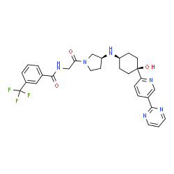 ChemSpider 2D Image | N-{2-[(3S)-3-({cis-4-Hydroxy-4-[5-(2-pyrimidinyl)-2-pyridinyl]cyclohexyl}amino)-1-pyrrolidinyl]-2-oxoethyl}-3-(trifluoromethyl)benzamide | C29H31F3N6O3