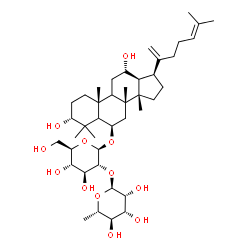 ChemSpider 2D Image | (3alpha,5xi,6beta,9xi,12alpha,13alpha,14beta)-3,12-Dihydroxydammara-20,24-dien-6-yl 2-O-(6-deoxy-alpha-L-mannopyranosyl)-beta-D-glucopyranoside | C42H70O12